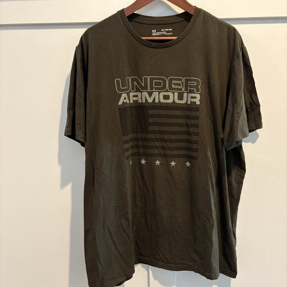 Under Armour T Shirt Mens 2XL Army GreenUSA Flag Loose Heatgear Patriotic - Picture 3 of 10